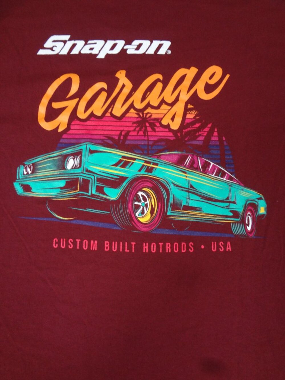 SNAP-ON GARAGE CUSTOM BUILT HOTRODS - DARK RED LARGE T-SHIRT L551